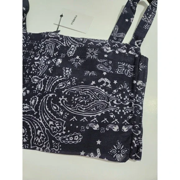 Miaou Tati Top Bandana Navy Silk Blend Corset Style Cropped Camisole Size S - Picture 4 of 11